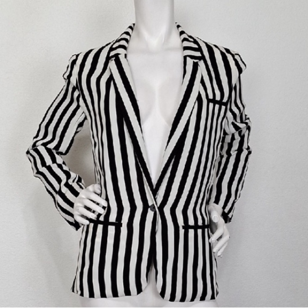 Silence + Noise NWOT Black White Striped One Button Retro Blazer Jacket Size M - Picture 2 of 13